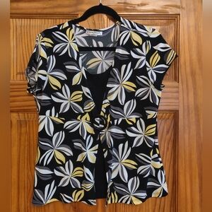 Claudia Richard Black and Yellow Leaf Pattern Blouse
